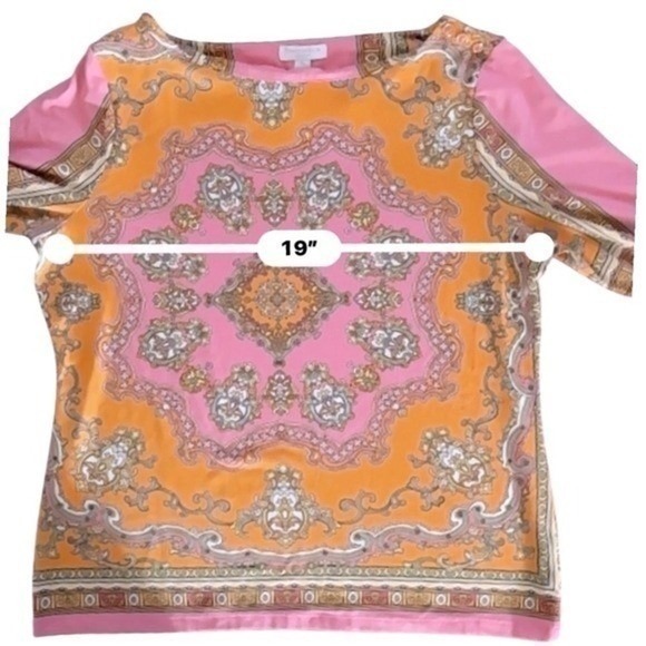 Vibrant Baroque Mandala Scarf Print Blouse Pink Orange Boho Chic Top Petite L - Picture 8 of 9